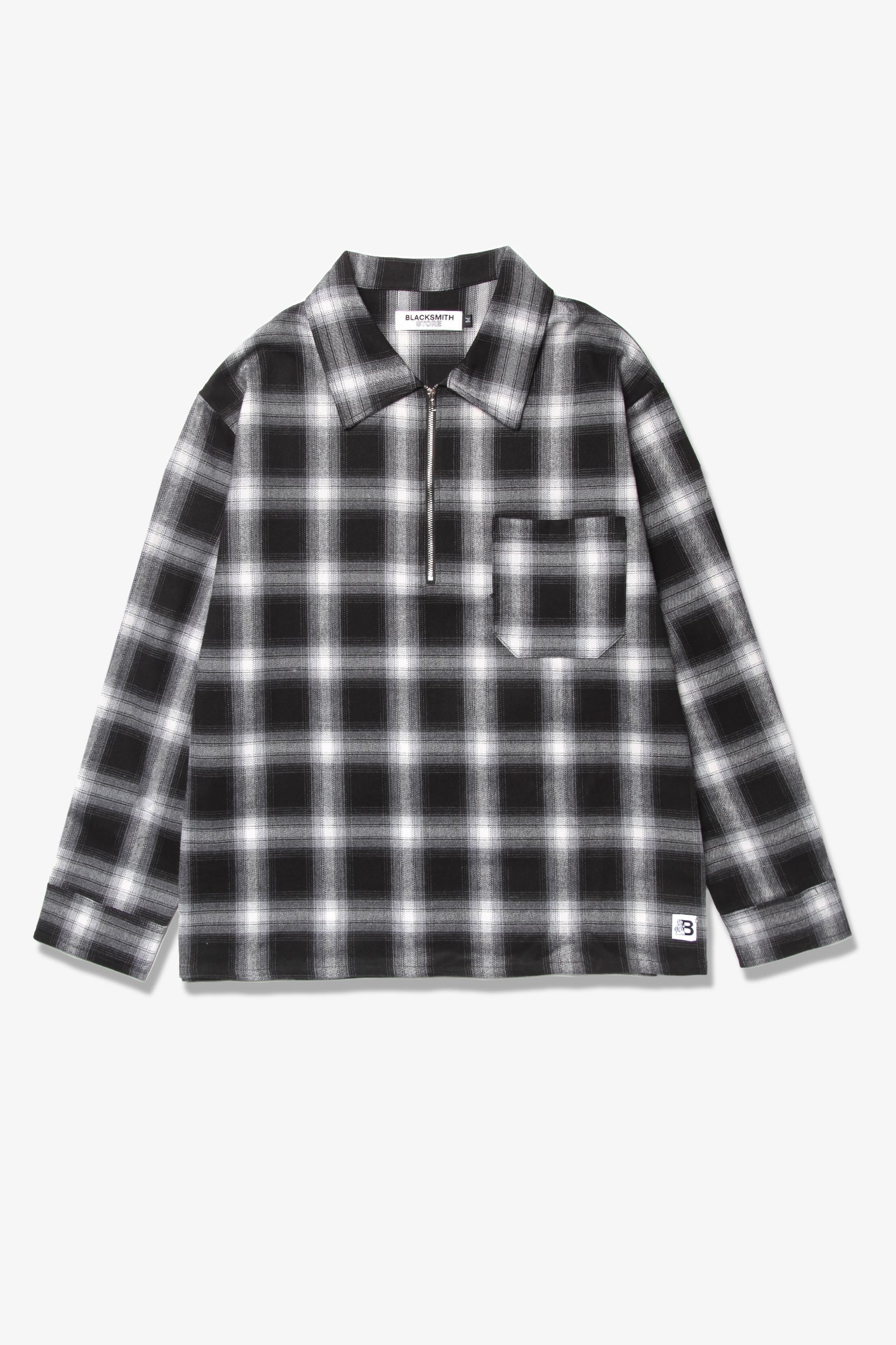 Blacksmith Shadow Plaid Quarter Zip Black White