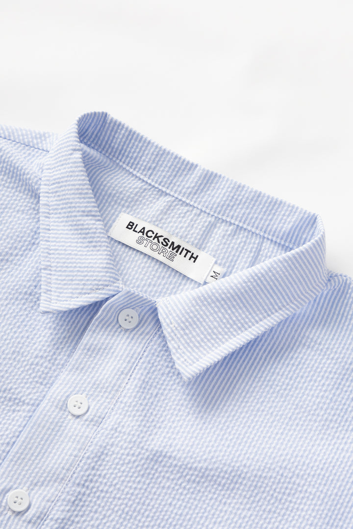 Blacksmith - Lightweight Crinkle Stripe Popover - Blue